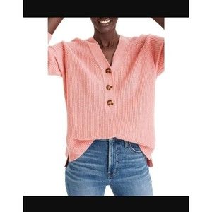 Madewell Lyle Ribbed Henley Pink Wool Blend Pullover Sweater Womens Size Medium